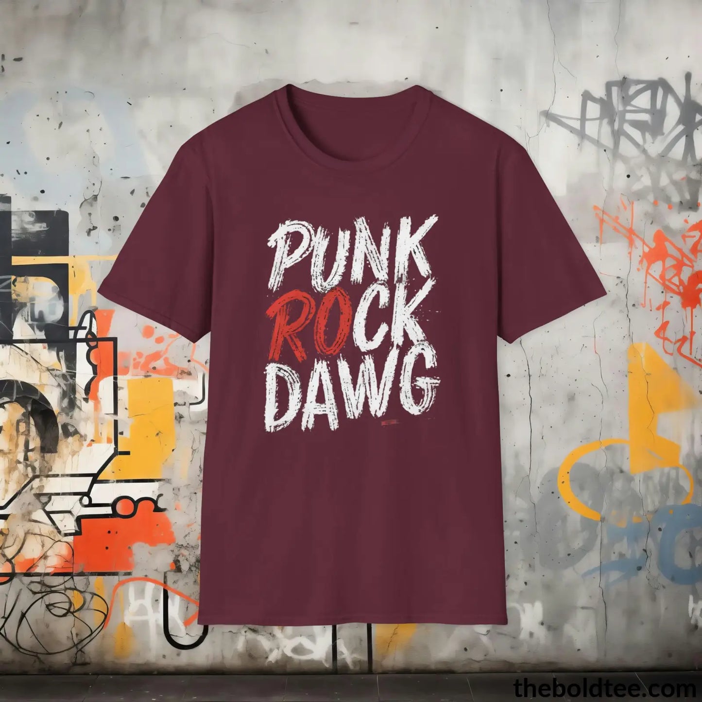 Edgy "Punk Rock Dawg" Cotton T-Shirt - Sassy, Sustainable & Soft Cotton Crewneck Tee - Iconic Gift for Friends and Family - 8 Dark Colors