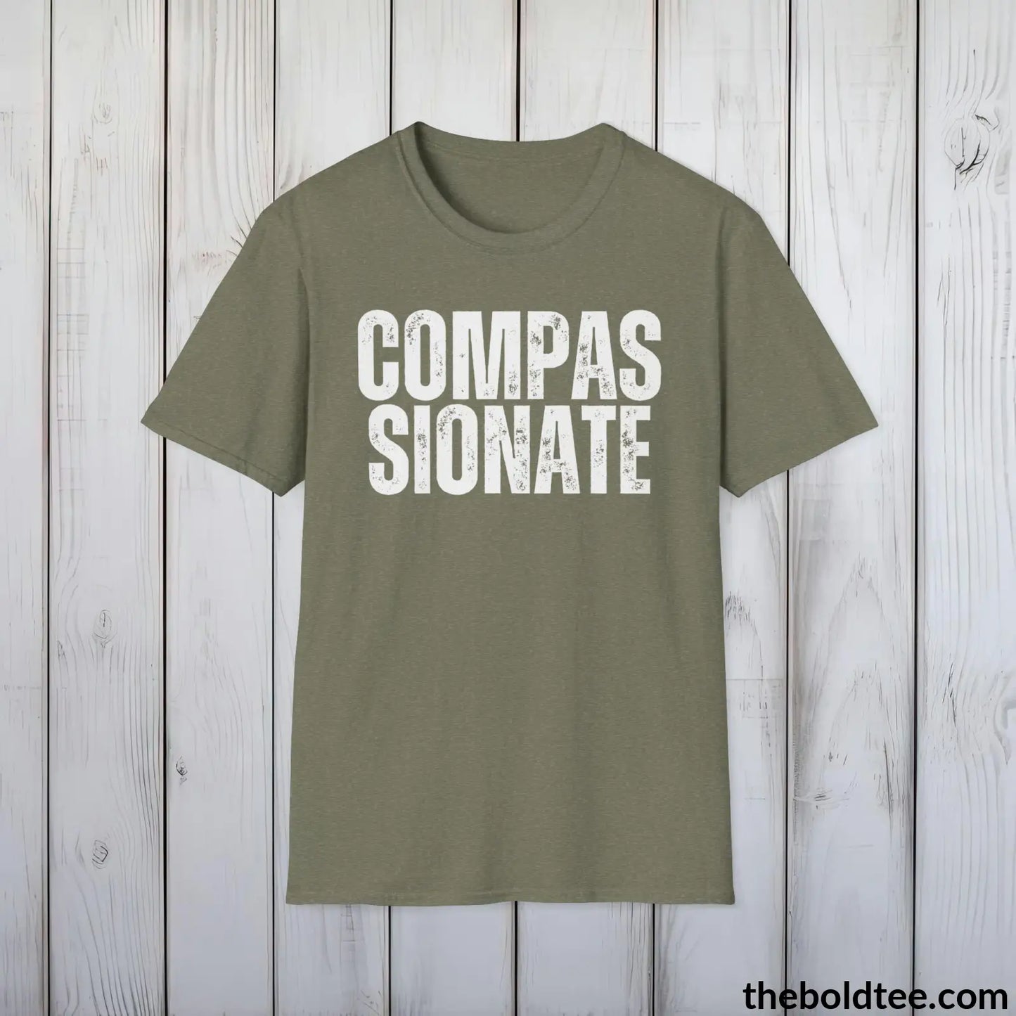 COMPASSIONATE Tee - Casual, Sustainable & Soft Cotton Crewneck Unisex T-Shirt - 9 Bold Colors