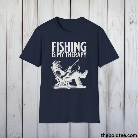 Fishing Is My Therapy T-Shirt - Premium Fishing Graphic Tee - Fishing Gift For Fishermen - Funny Meme Fishing Shirt - 9 Colors Available