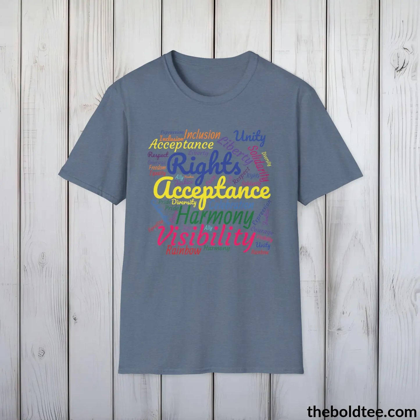 Acceptance Pride Word Cloud T-Shirt - Typography LGBTQ Text Tee - Unity in Diversity Pride Shirt - 8 Stylish Trendy Colors