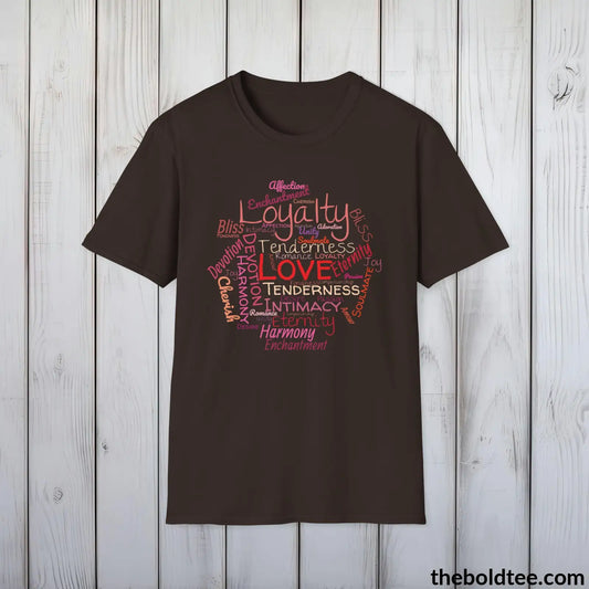 Emotive Love Word Cloud T-Shirt - Typography Love Text Tee - Romantic Cotton Tee Gift for Her - 6 Stylish Trendy Colors