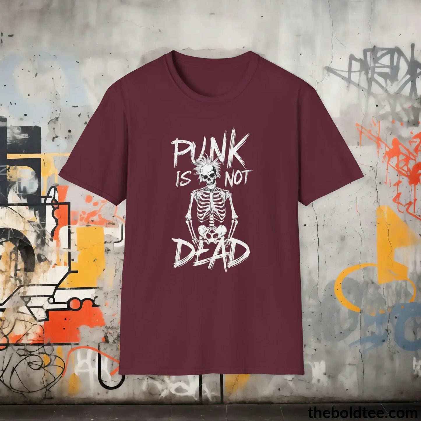 Edgy "Punk Is Not Dead" Cotton T-Shirt - Sassy, Sustainable & Soft Cotton Crewneck Tee - Funny Gift for Friends and Family - 8 Dark Colors