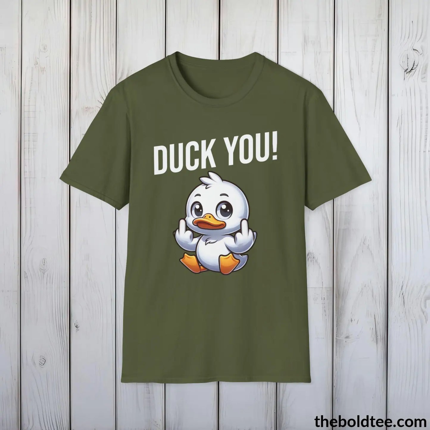 Cheeky Duck Humor Crewneck T-Shirt - Sassy, Sustainable & Soft Cotton Crewneck Tee - Funny Gift for Friends and Family - 8 Dark Colors