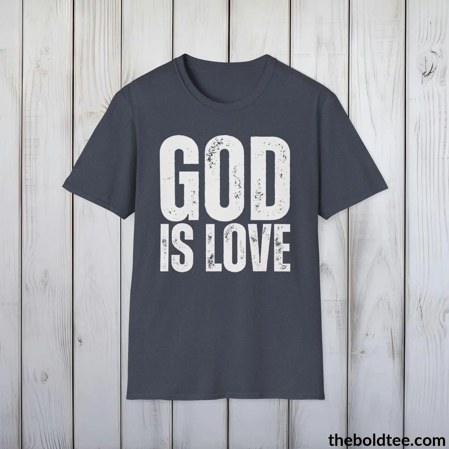 God Is Love Christian T-Shirt - Inspirational, Casual Soft Cotton Crewneck Tee - Graceful Church Gift for Friends and Family - 8 Colors