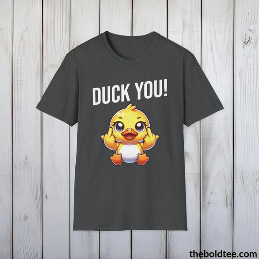 Cheeky Duck Humor Crewneck T-Shirt - Sassy, Sustainable & Soft Cotton Crewneck Tee - Funny Gift for Friends and Family - 8 Dark Colors