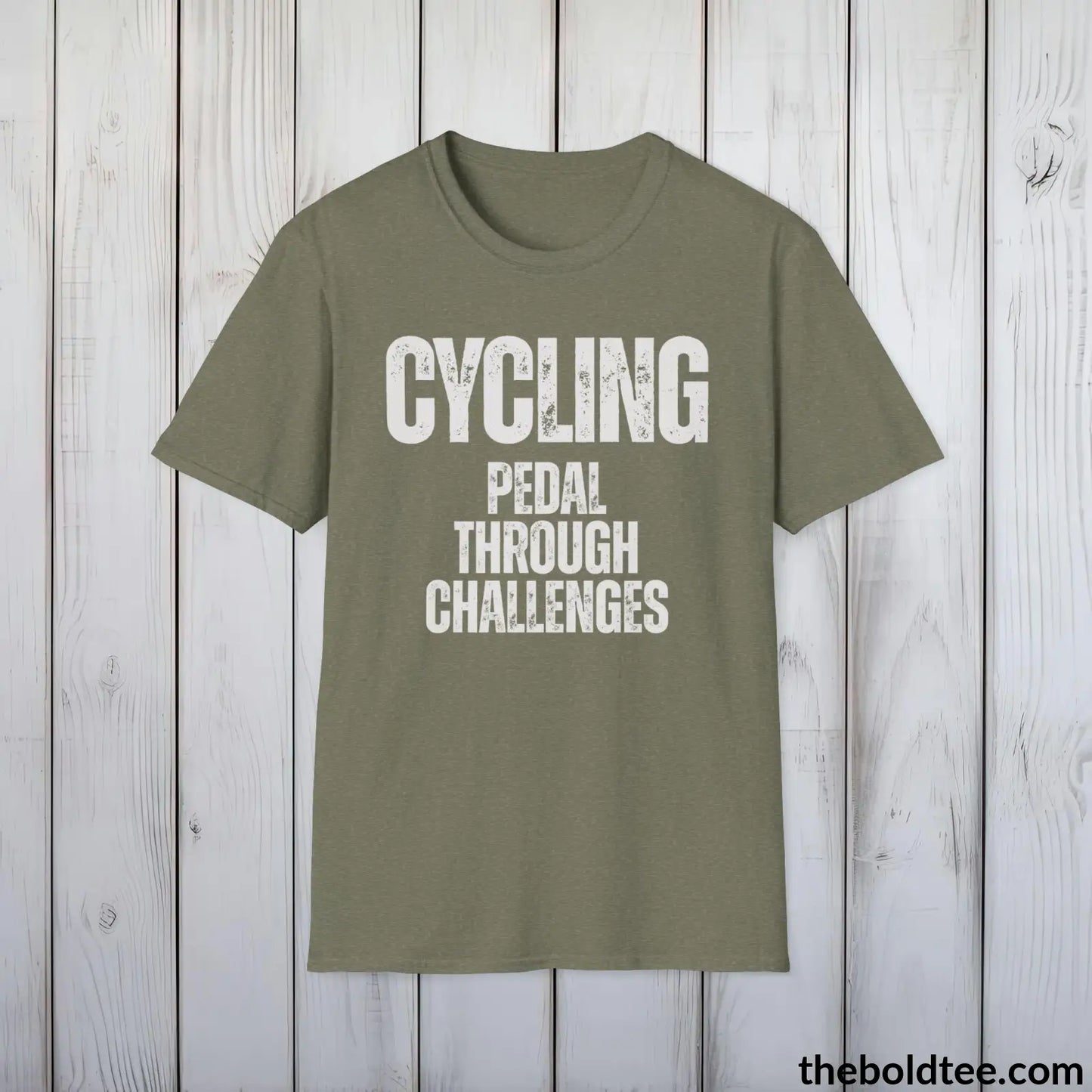 Cycling: Pedal Through Challenges Tee - Bold, Inspirational Sports Cotton T-Shirt - Thoughtful Sport Gift for Friends and Family - 9 Colors Available