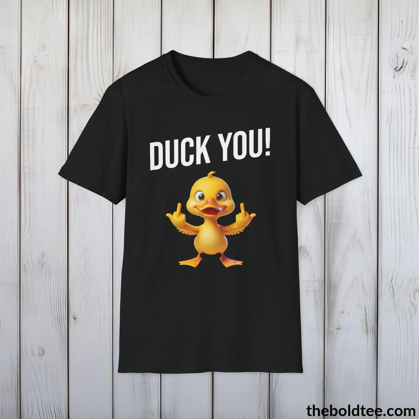 Cheeky Duck Humor Crewneck T-Shirt - Sassy, Sustainable & Soft Cotton Crewneck Tee - Funny Gift for Friends and Family - 8 Dark Colors