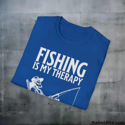 Fishing Is My Therapy T-Shirt - Premium Fishing Graphic Tee - Comfy Cotton Fisher Shirt - Fishing Gift For Fishermen - 9 Colors Available