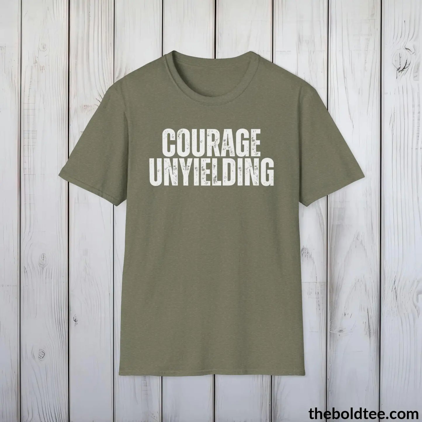 COURAGE UNYIELDING Military Tee - Strong & Versatile Cotton Crewneck T-Shirt - 9 Bold Colors