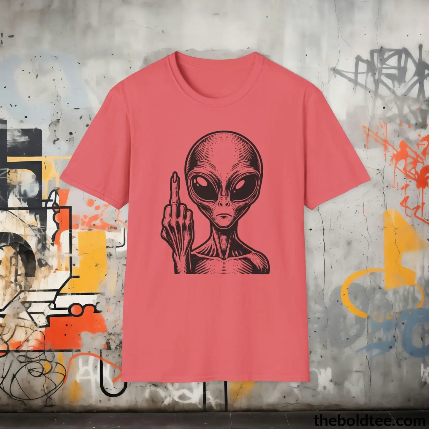 T-Shirt Coral Silk / S Sassy Alien Attitude T-Shirt: Soft, Casual, and Unapologetically Alien - Edgy Cotton Crewneck - Cheeky Humor to Your Wardrobe in 8 Colors