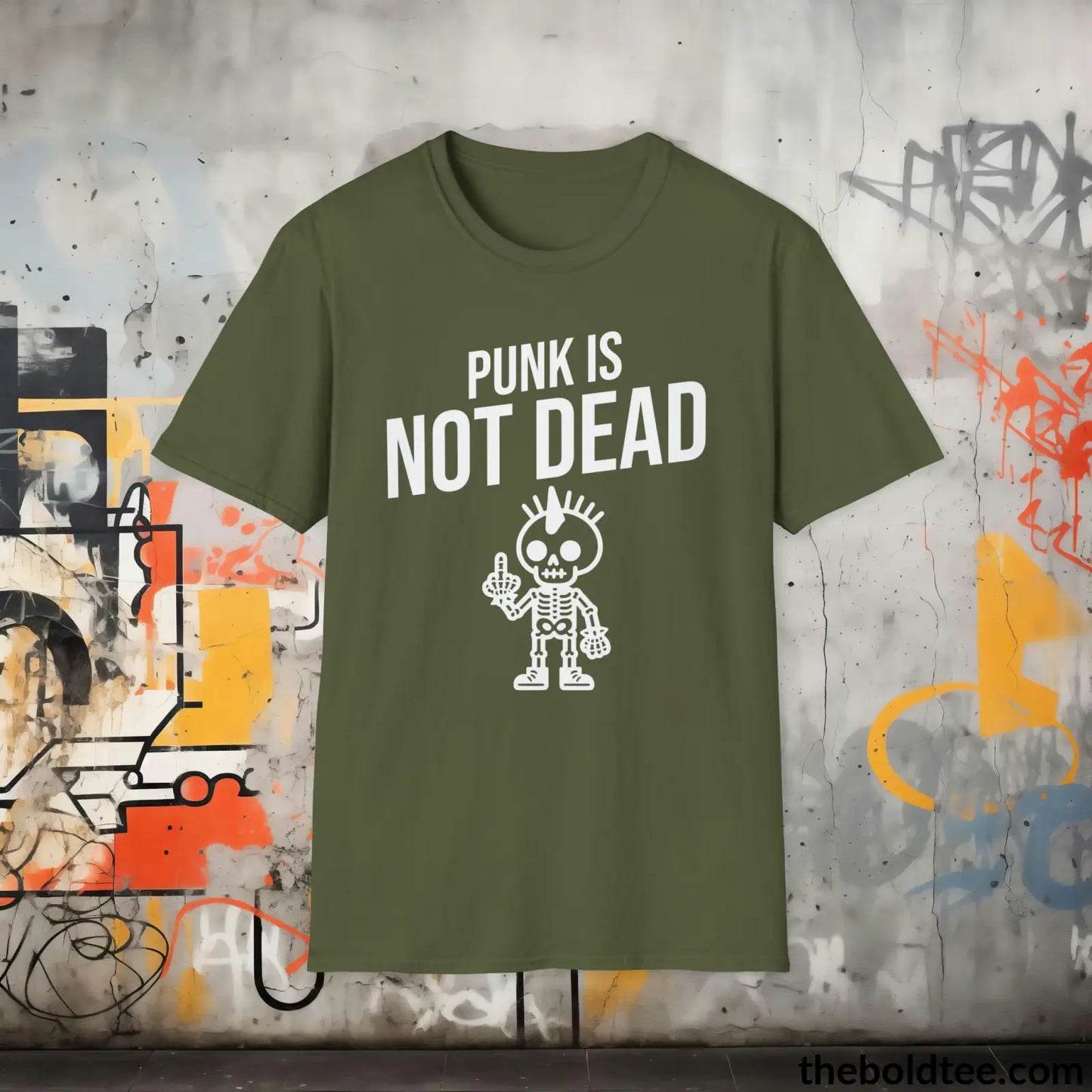 Edgy "Punk Is Not Dead" Cotton T-Shirt - Sassy, Sustainable & Soft Cotton Crewneck Tee - Funny Gift for Friends and Family - 8 Dark Colors