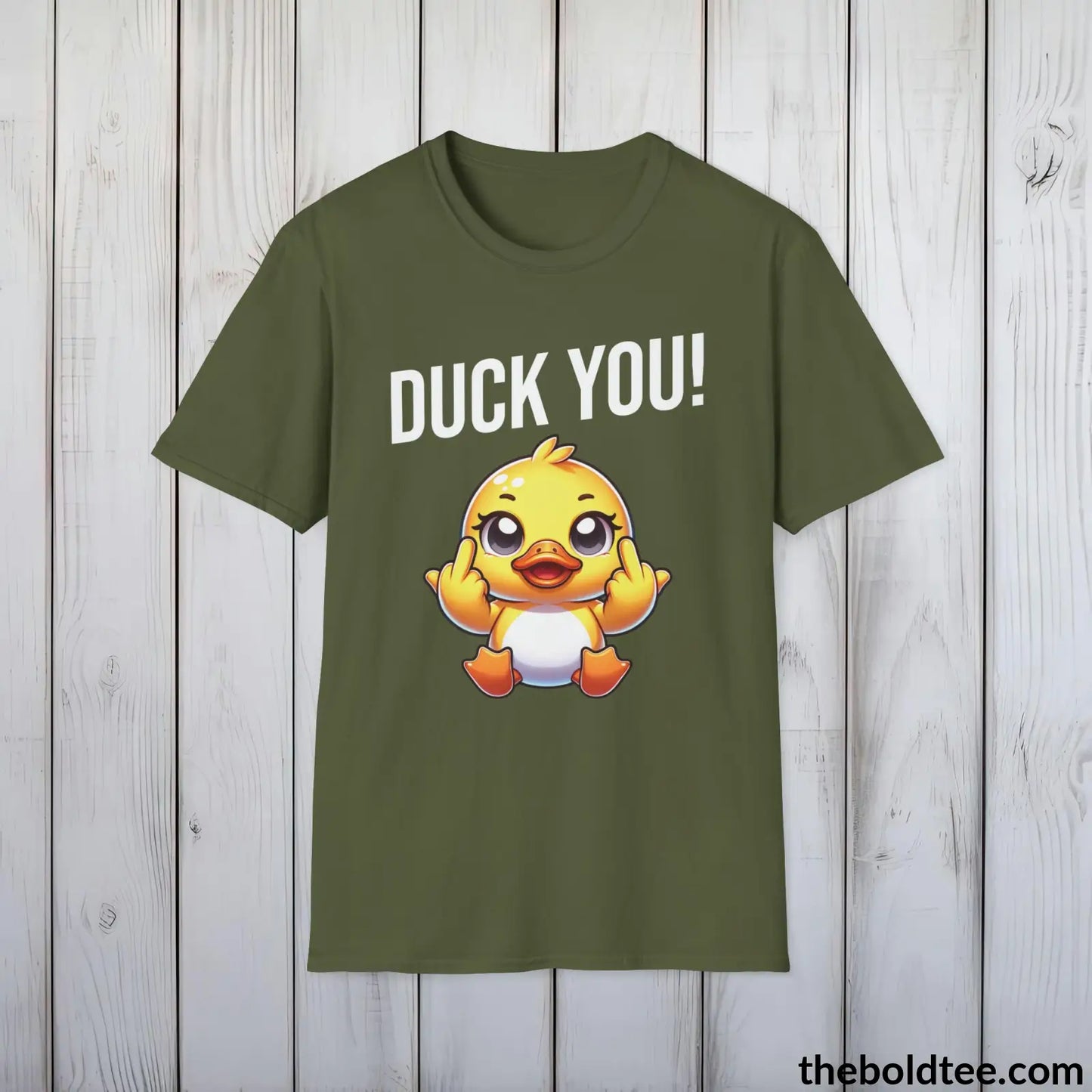 Cheeky Duck Humor Crewneck T-Shirt - Sassy, Sustainable & Soft Cotton Crewneck Tee - Funny Gift for Friends and Family - 8 Dark Colors