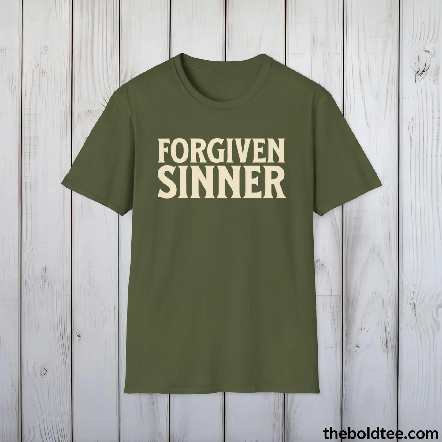 Forgiven Sinner Christian T-Shirt - Casual & Soft Cotton Crewneck Tee - Faith-Inspired Graceful Gift for Friends and Family - 8 Colors