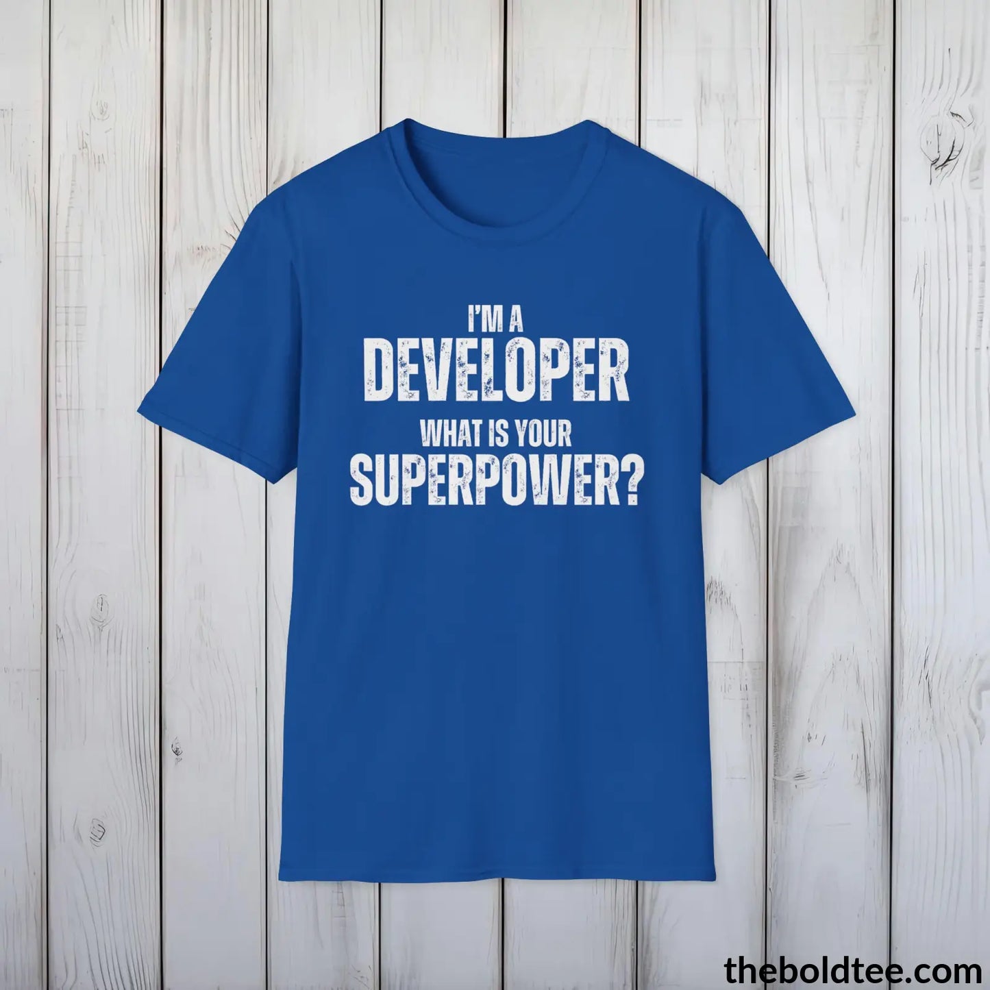 DEVELOPER Superpower Tee - Casual, Sustainable & Soft Cotton Crewneck Unisex T-Shirt - in 9 Bold Colors