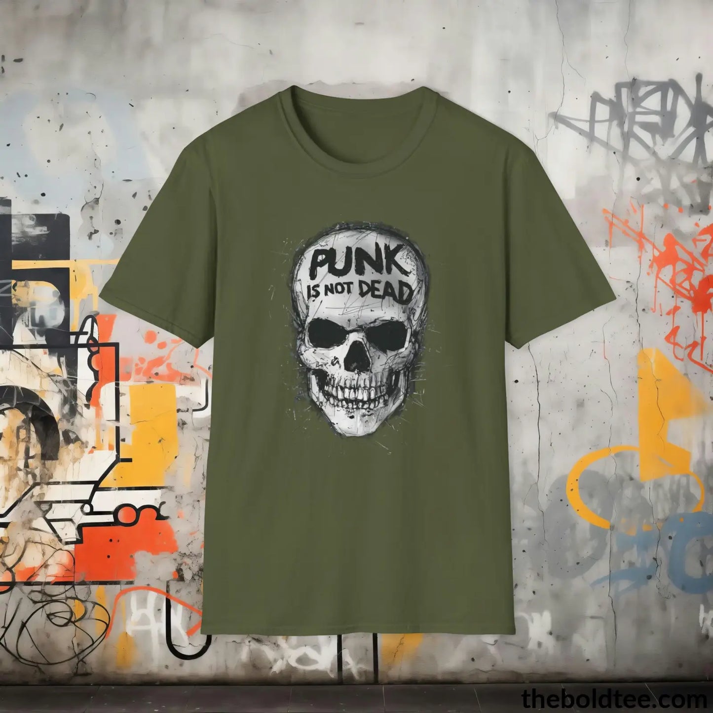 Edgy "Punk Is Not Dead" Cotton T-Shirt - Sassy, Sustainable & Soft Cotton Crewneck Tee - Funny Gift for Friends and Family - 8 Dark Colors