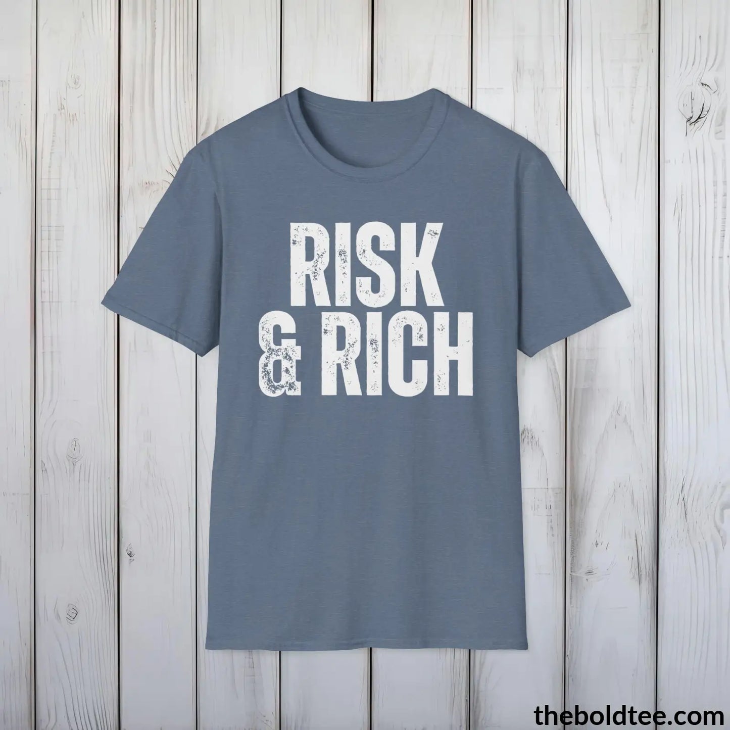 Bold RISK & RICH Tee - Premium Cotton Crewneck Unisex T-Shirt - 9 Bold Colors