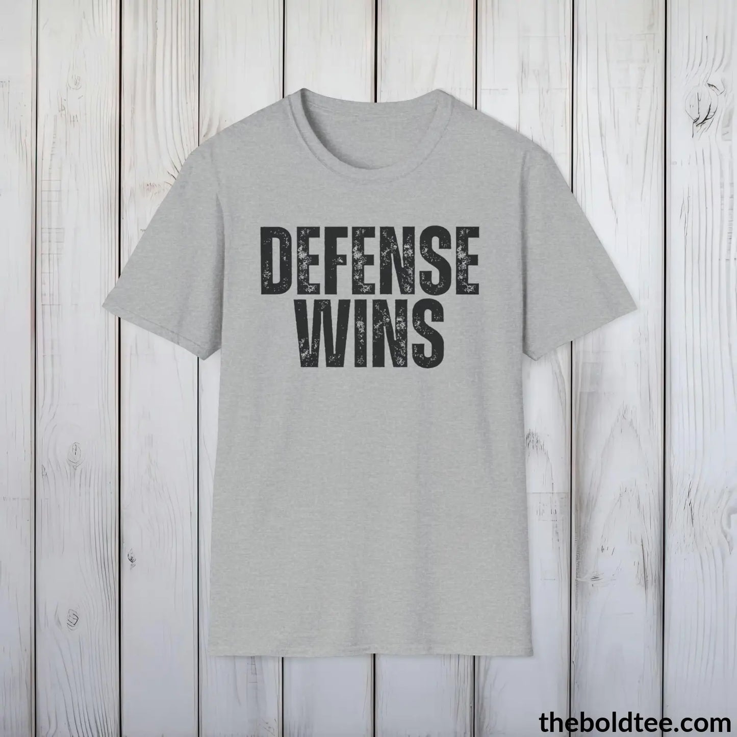 DEFENSE WINS Basketball Tee - Sustainable & Soft Cotton Crewneck Unisex T-Shirt - 9 Bold Colors