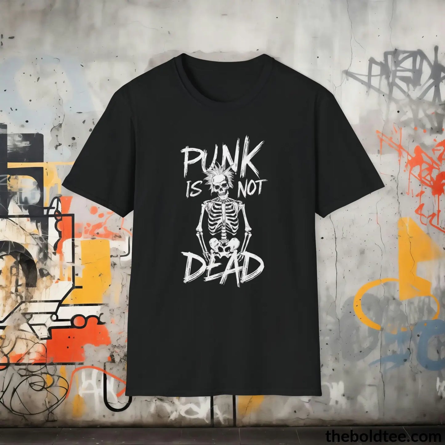 Edgy "Punk Is Not Dead" Cotton T-Shirt - Sassy, Sustainable & Soft Cotton Crewneck Tee - Funny Gift for Friends and Family - 8 Dark Colors