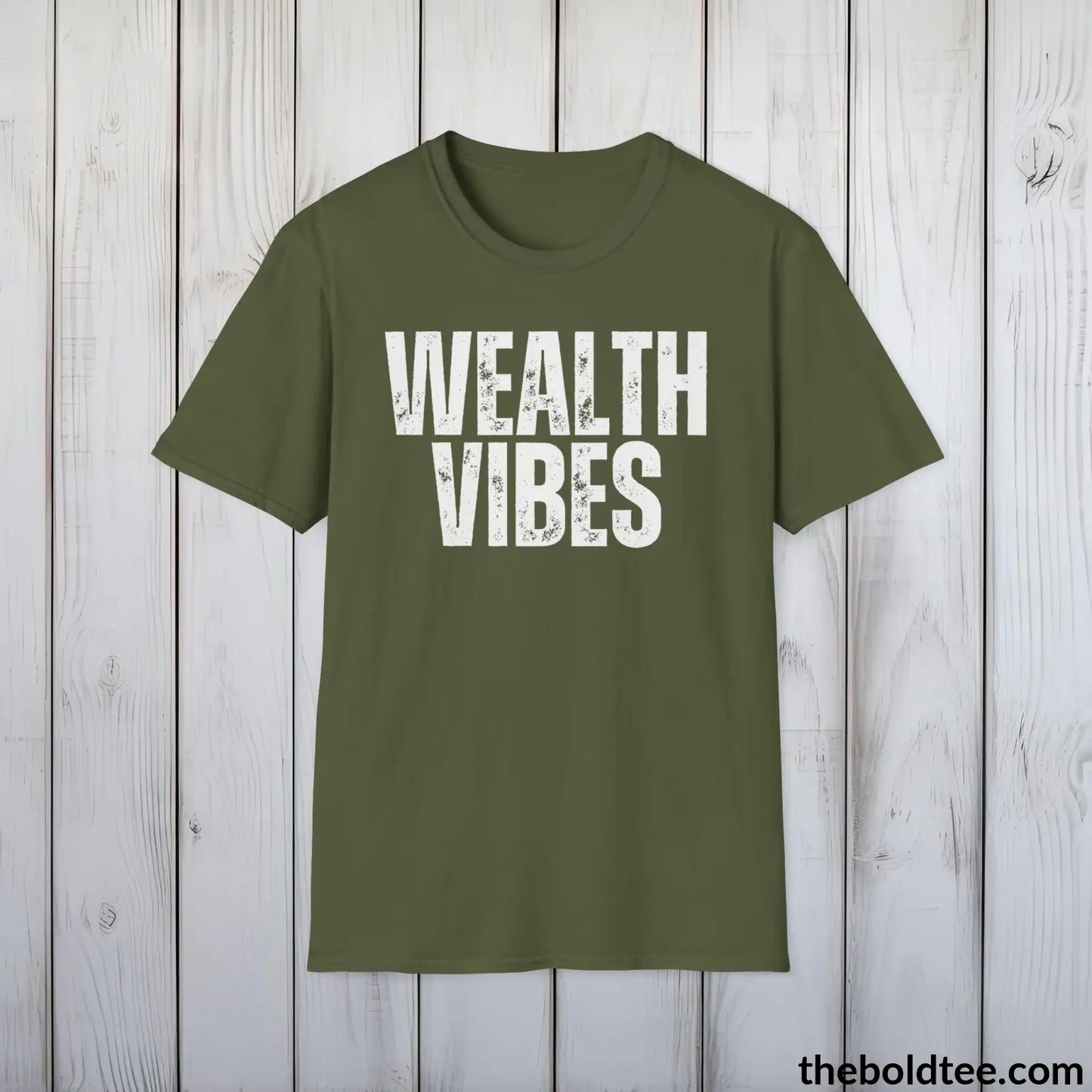 Bold WEALTH VIBES Tee - Premium Cotton Crewneck Unisex T-Shirt - 9 Bold Colors