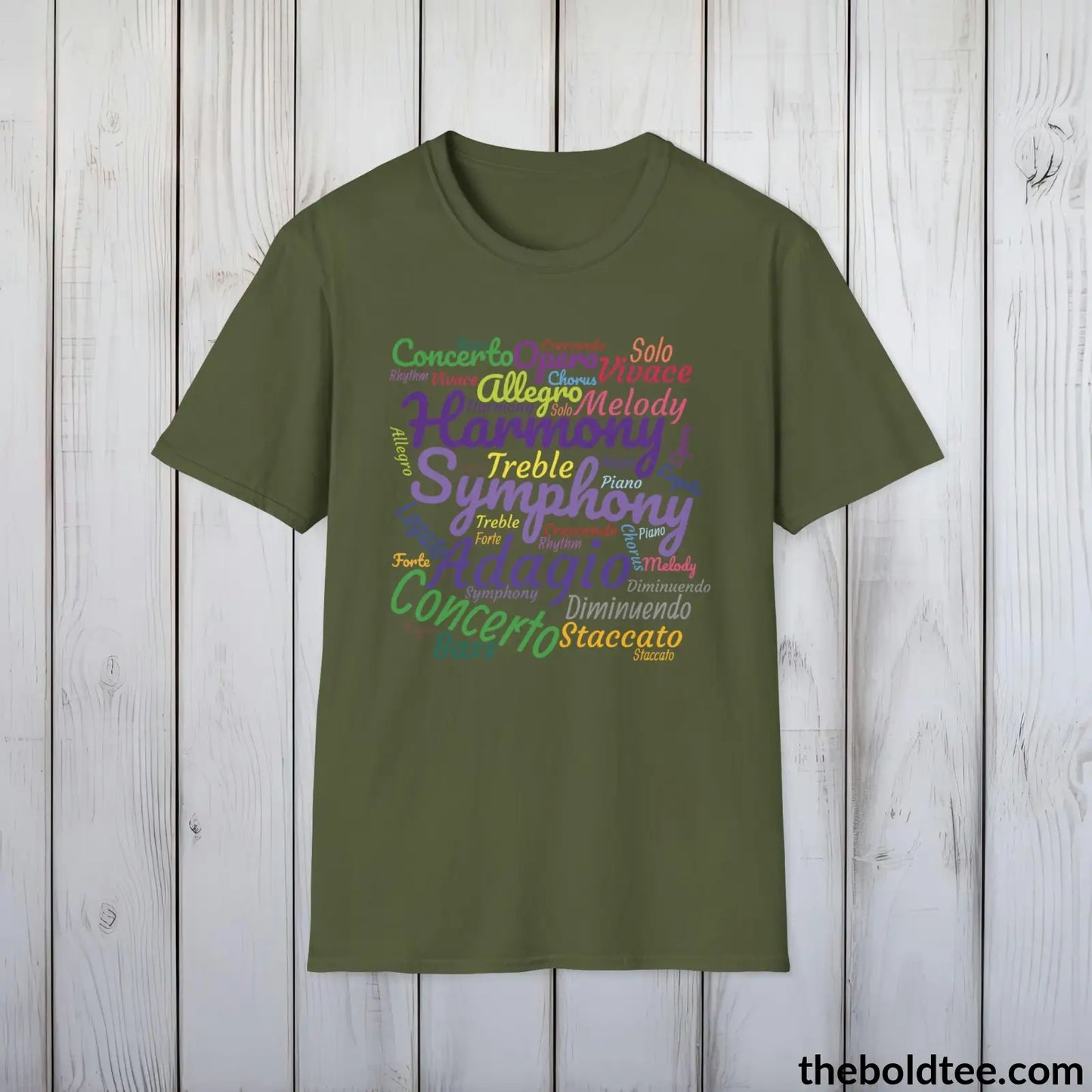 T-Shirt Military Green / S Symphony of Words Music Lover Shirt - Musical Vocabulary Unisex Tee - Pure Cotton Comfort Musician Shirt Gift - 8 Stylish Trendy Colors