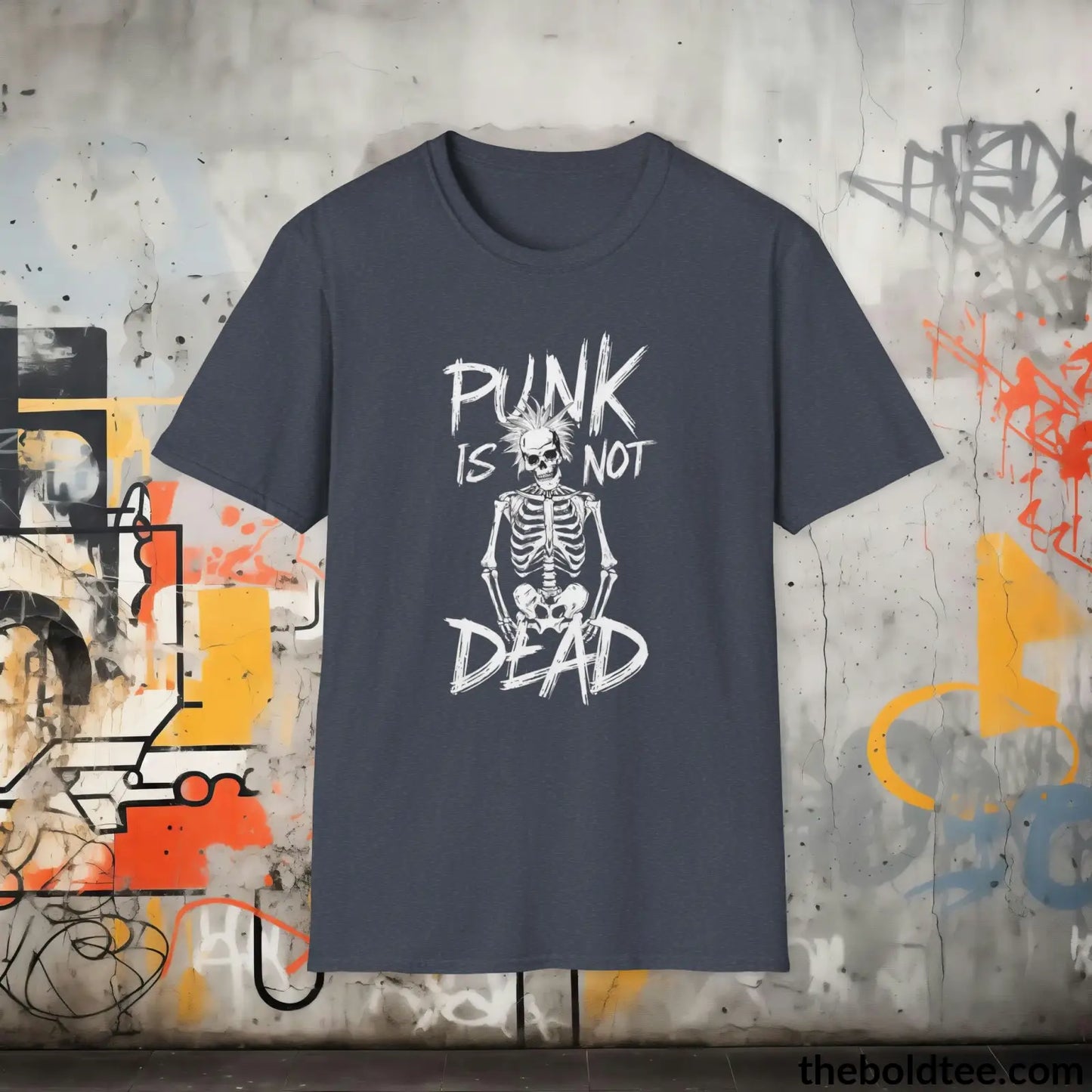 Edgy "Punk Is Not Dead" Cotton T-Shirt - Sassy, Sustainable & Soft Cotton Crewneck Tee - Funny Gift for Friends and Family - 8 Dark Colors