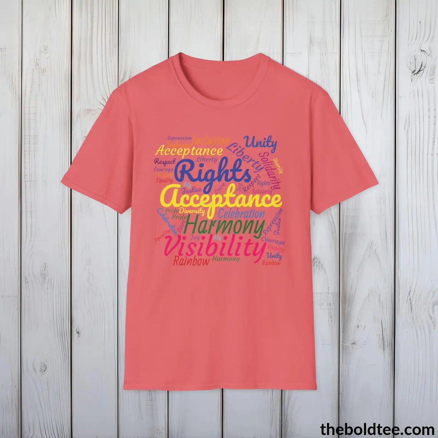 Acceptance Pride Word Cloud T-Shirt - Typography LGBTQ Text Tee - Unity in Diversity Pride Shirt - 8 Stylish Trendy Colors