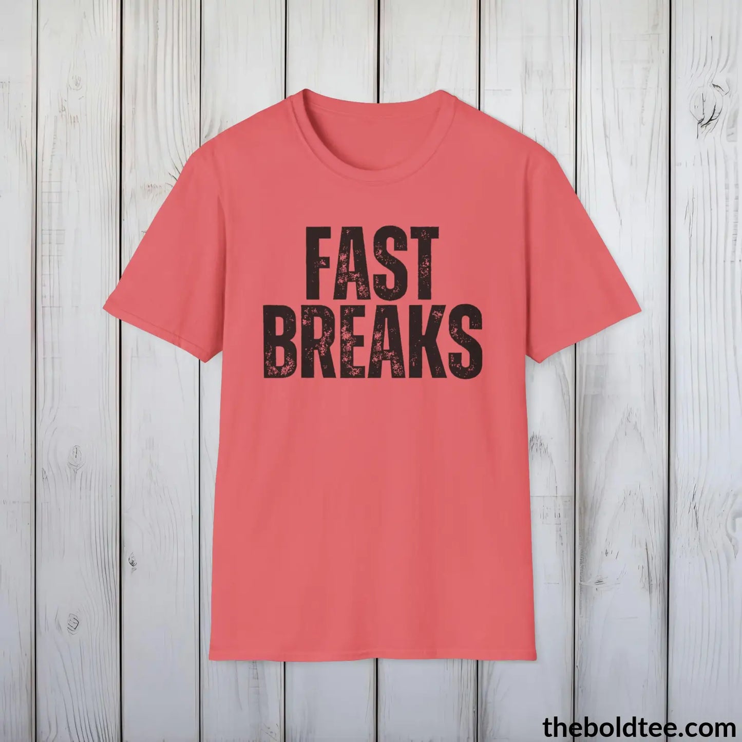 FAST BREAKS Basketball Tee - Sustainable & Soft Cotton Crewneck Unisex T-Shirt - 9 Bold Colors