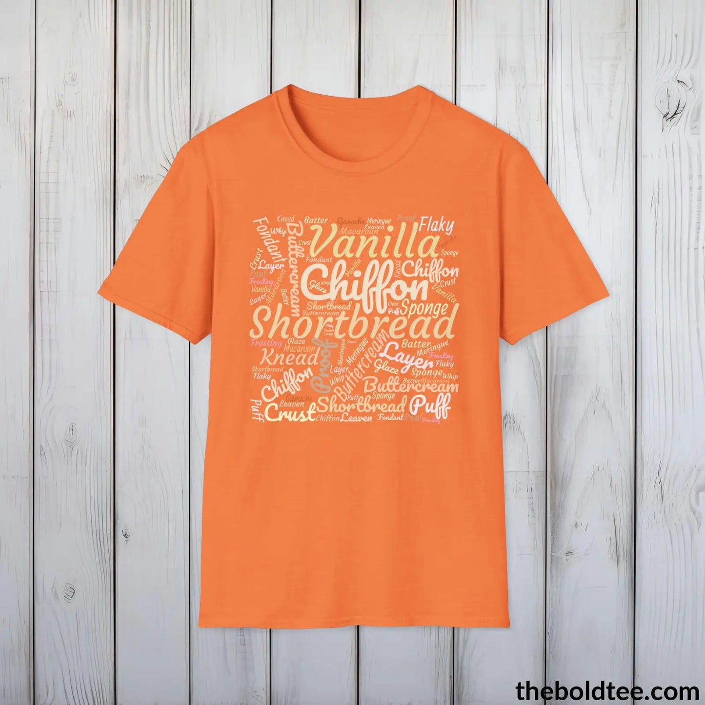 Baker's Delight Word Art T-Shirt - Sweet Treats Baking Vocabulary Unisex Tee - Pastry Chef Cotton Shirt Gift - 8 Stylish Trendy Colors