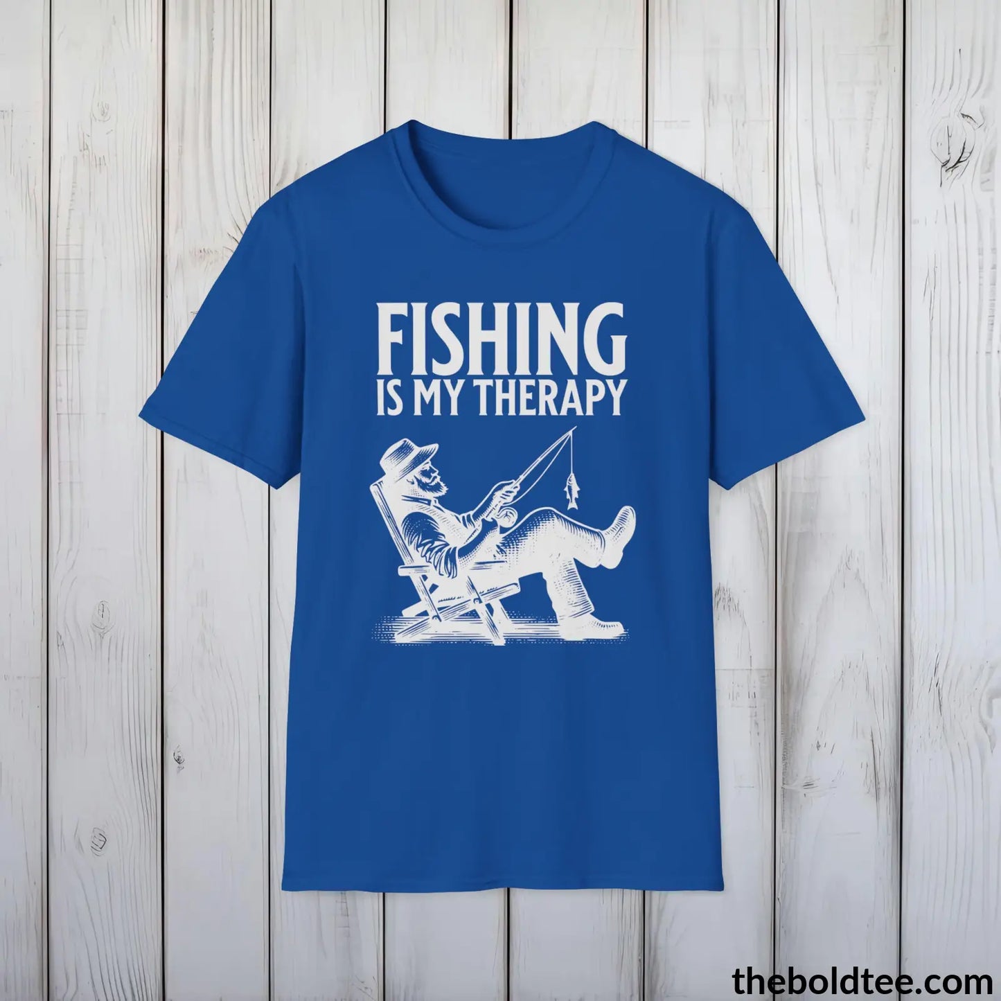 Fishing Is My Therapy T-Shirt - Premium Fishing Graphic Tee - Fishing Gift For Fishermen - Funny Meme Fishing Shirt - 9 Colors Available