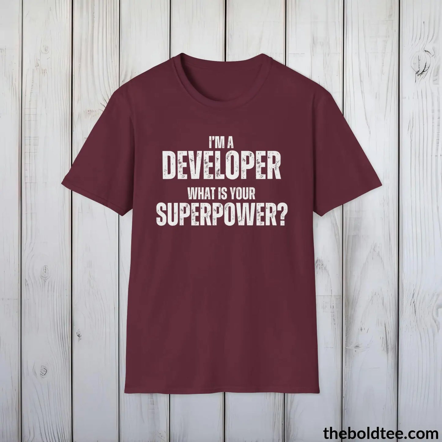 DEVELOPER Superpower Tee - Casual, Sustainable & Soft Cotton Crewneck Unisex T-Shirt - in 9 Bold Colors