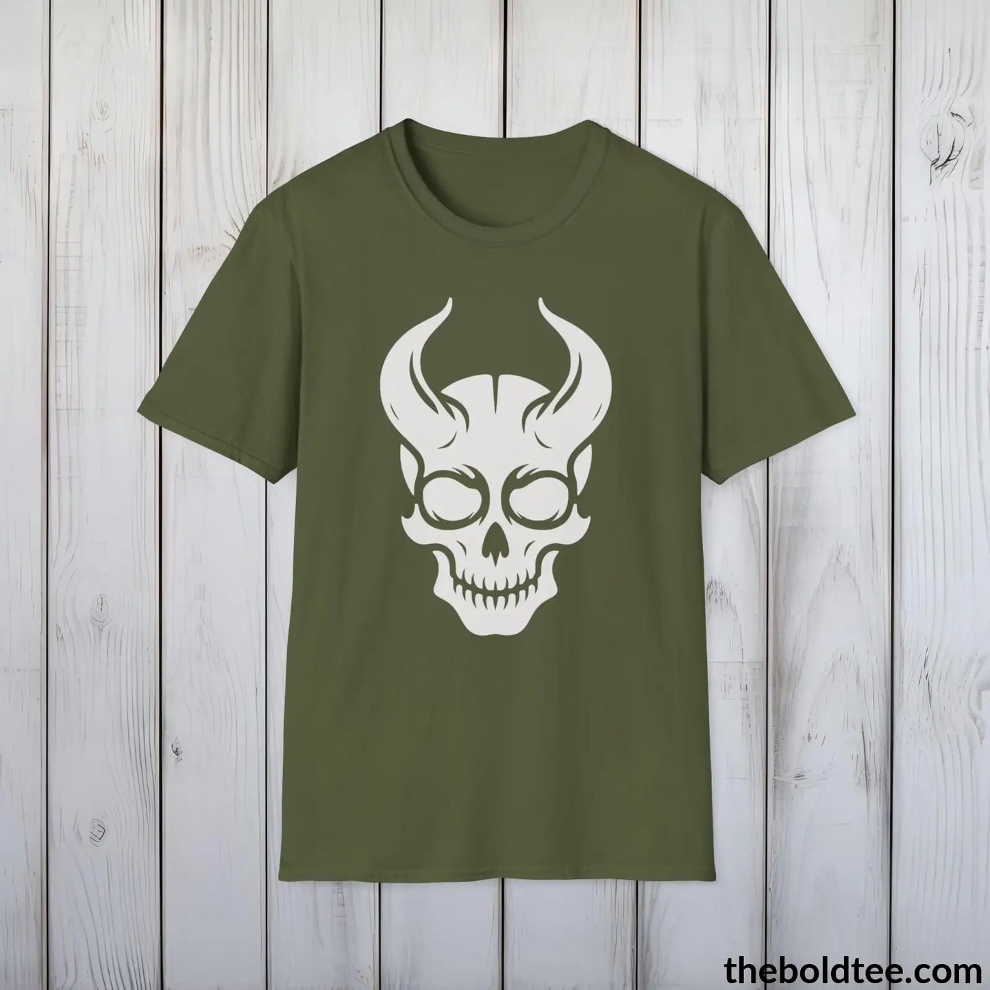 Demon Skull Tee - Casual, Sustainable & Soft Cotton Crewneck Unisex T-Shirt - in 9 Bold Colors