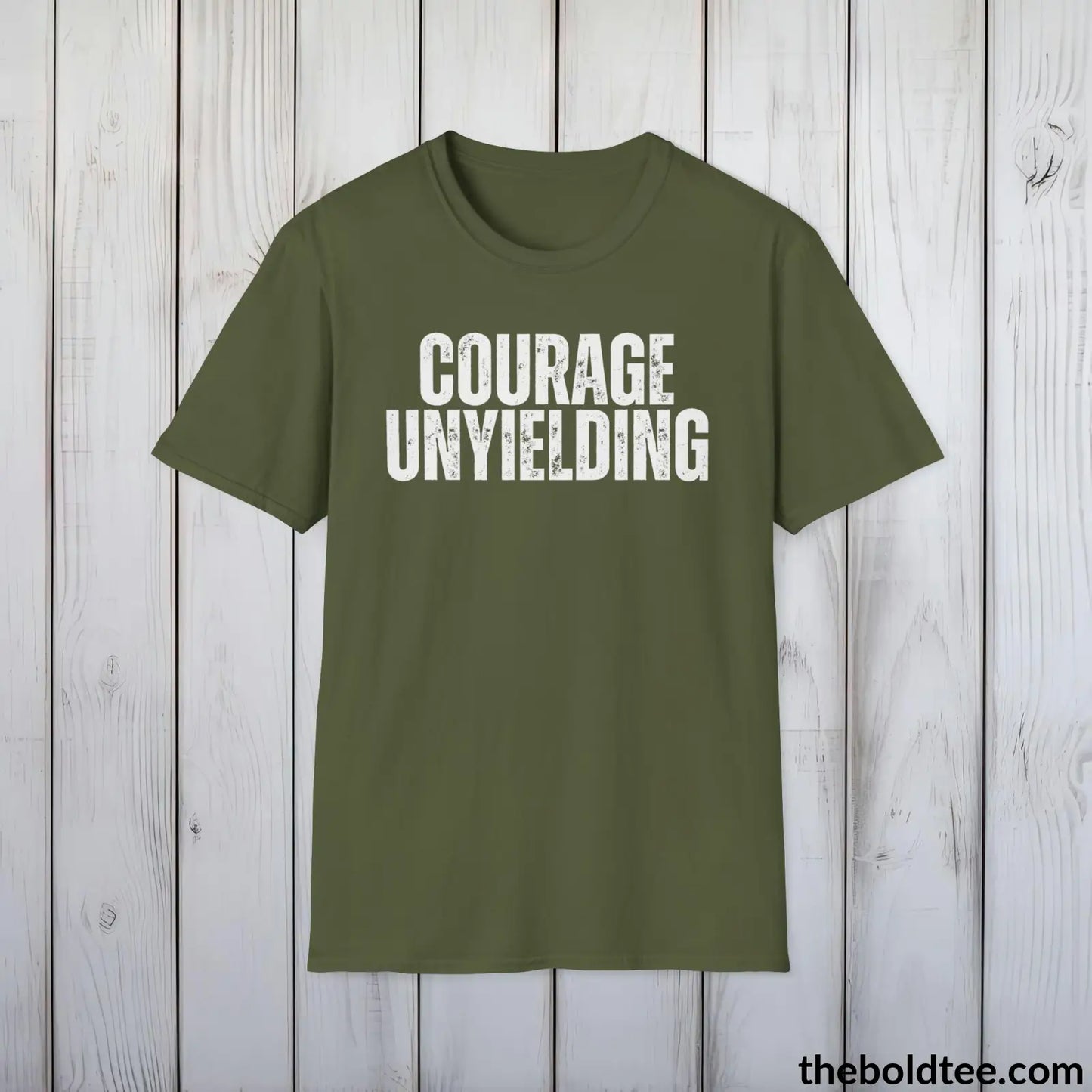 COURAGE UNYIELDING Military Tee - Strong & Versatile Cotton Crewneck T-Shirt - 9 Bold Colors