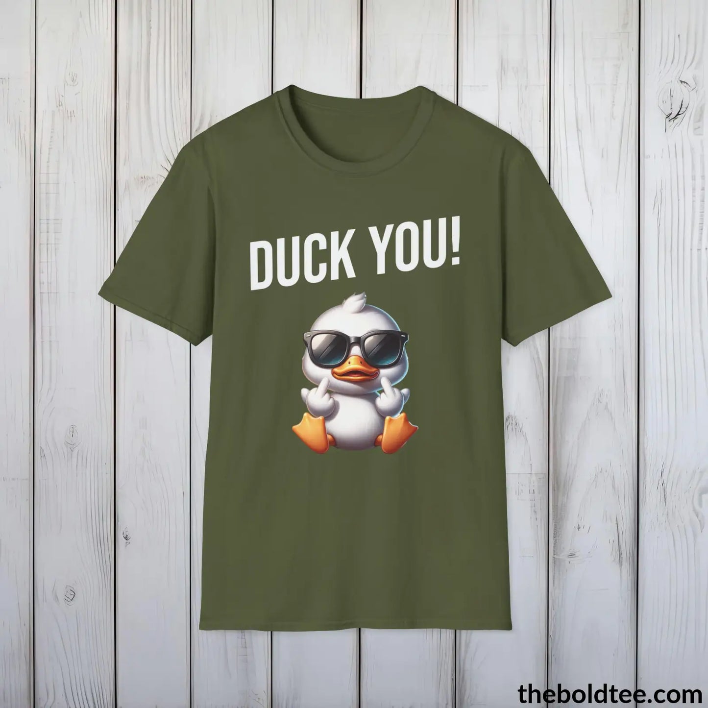 Cheeky Duck Humor Crewneck T-Shirt - Sassy, Sustainable & Soft Cotton Crewneck Tee - Funny Gift for Friends and Family - 8 Dark Colors