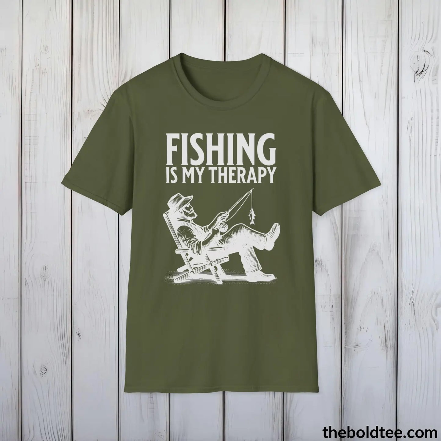 Fishing Is My Therapy T-Shirt - Premium Fishing Graphic Tee - Fishing Gift For Fishermen - Funny Meme Fishing Shirt - 9 Colors Available