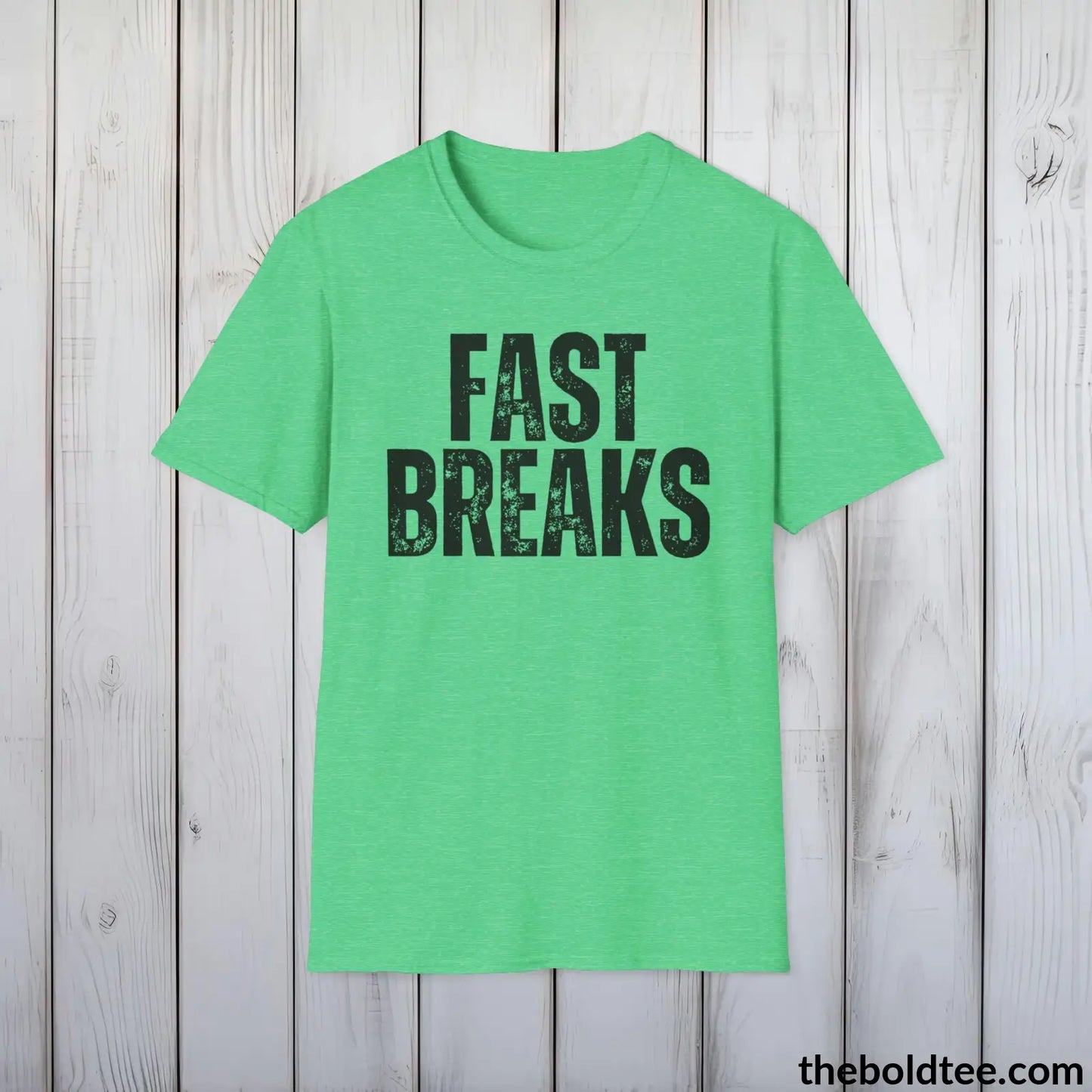 FAST BREAKS Basketball Tee - Sustainable & Soft Cotton Crewneck Unisex T-Shirt - 9 Bold Colors