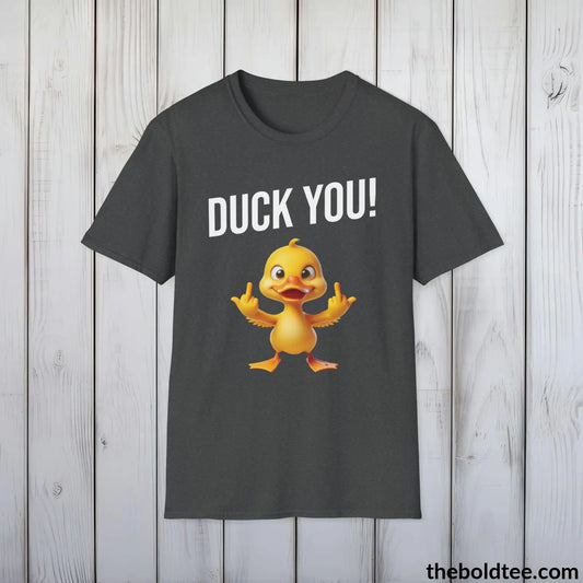 Cheeky Duck Humor Crewneck T-Shirt - Sassy, Sustainable & Soft Cotton Crewneck Tee - Funny Gift for Friends and Family - 8 Dark Colors