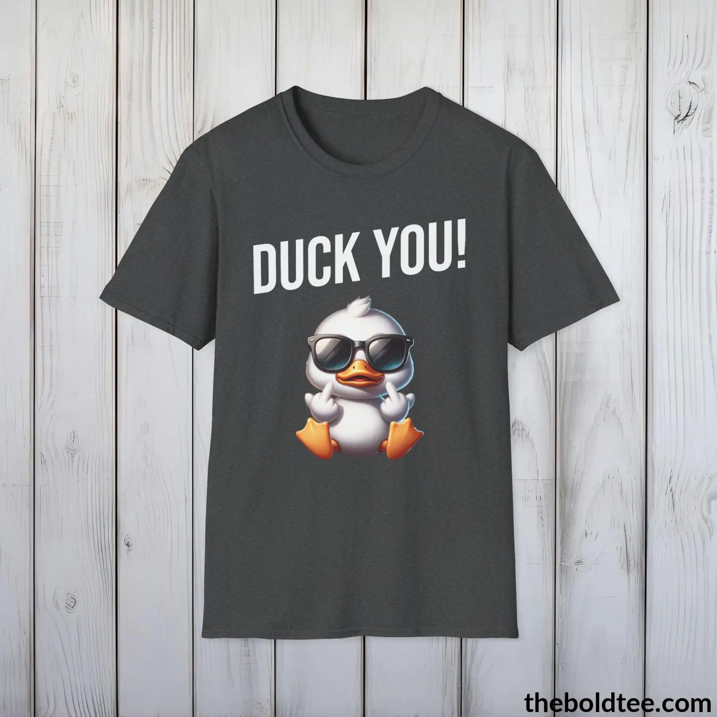 Cheeky Duck Humor Crewneck T-Shirt - Sassy, Sustainable & Soft Cotton Crewneck Tee - Funny Gift for Friends and Family - 8 Dark Colors