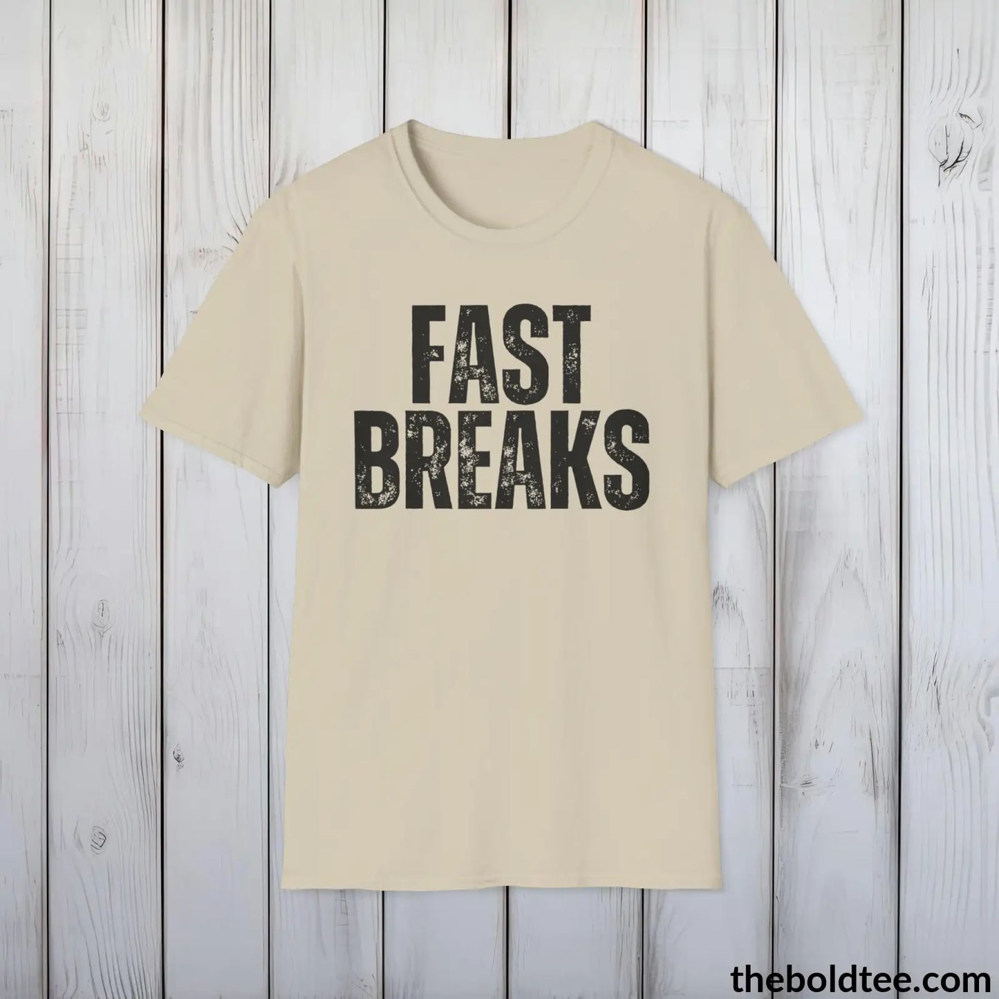 FAST BREAKS Basketball Tee - Sustainable & Soft Cotton Crewneck Unisex T-Shirt - 9 Bold Colors