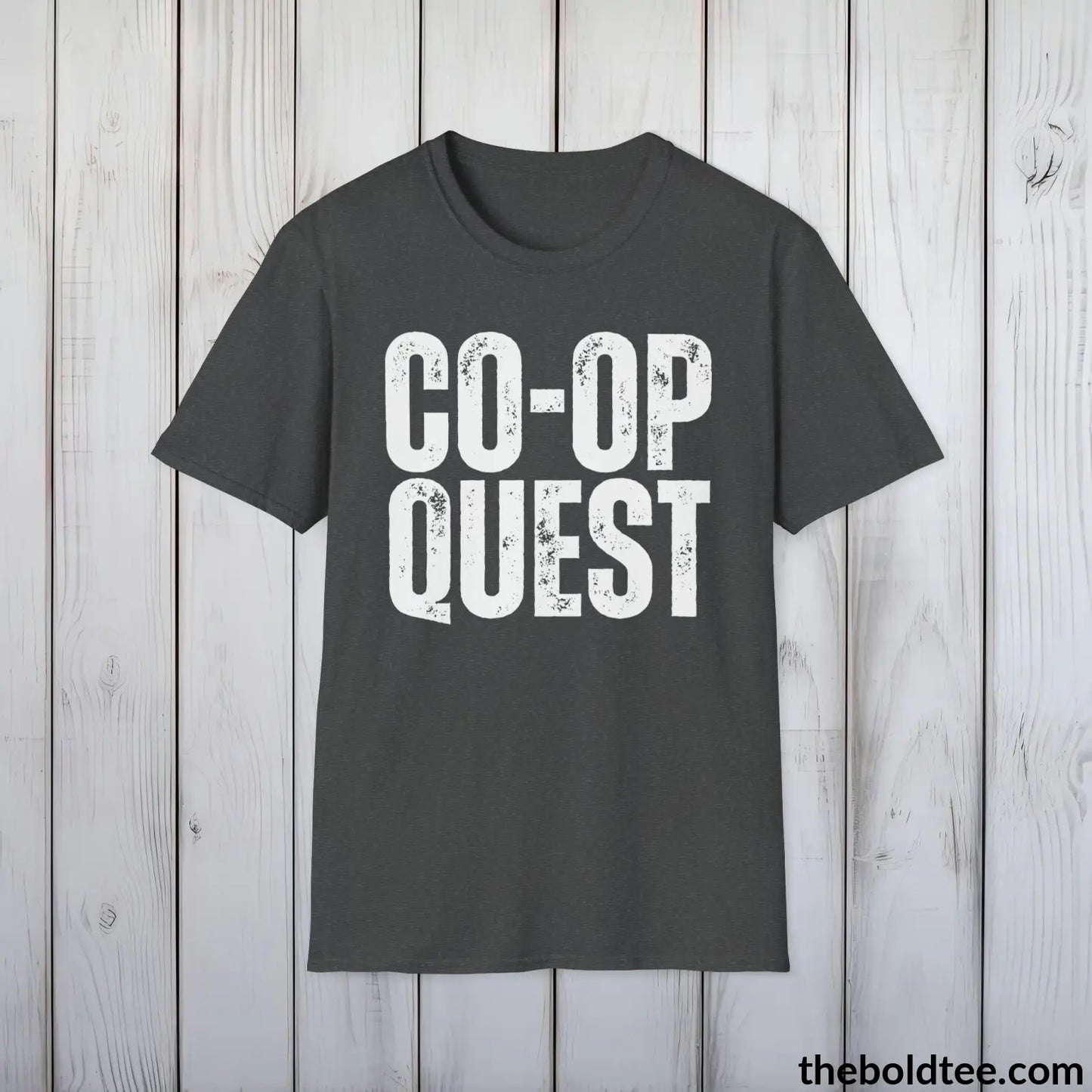 CO-OP QUEST Gamer Tee - Sustainable & Soft Cotton Crewneck Unisex T-Shirt - 9 Bold Colors