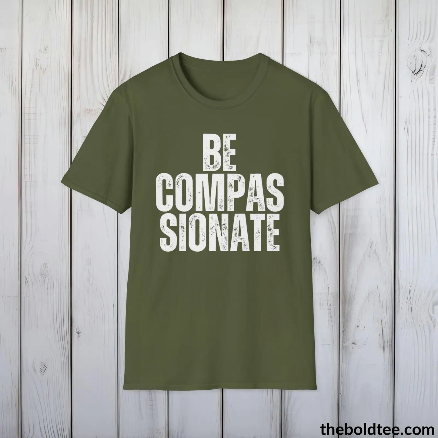 BE COMPASSIONATE Tee - Casual, Sustainable & Soft Cotton Crewneck Unisex T-Shirt - 9 Bold Colors