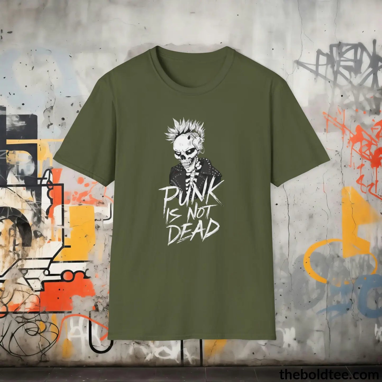 Edgy "Punk Is Not Dead" Cotton T-Shirt - Sassy, Sustainable & Soft Cotton Crewneck Tee - Funny Gift for Friends and Family - 8 Dark Colors