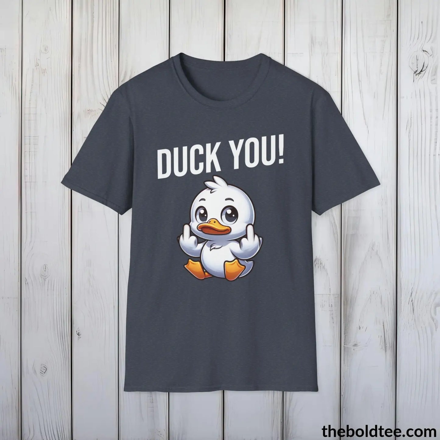 Cheeky Duck Humor Crewneck T-Shirt - Sassy, Sustainable & Soft Cotton Crewneck Tee - Funny Gift for Friends and Family - 8 Dark Colors