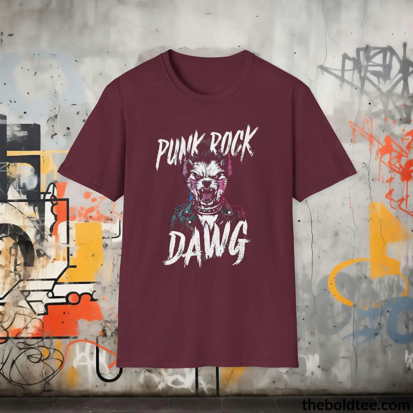 Edgy "Punk Rock Dawg" Cotton T-Shirt - Sassy, Sustainable & Soft Cotton Crewneck Tee - Iconic Gift for Friends and Family - 8 Dark Colors