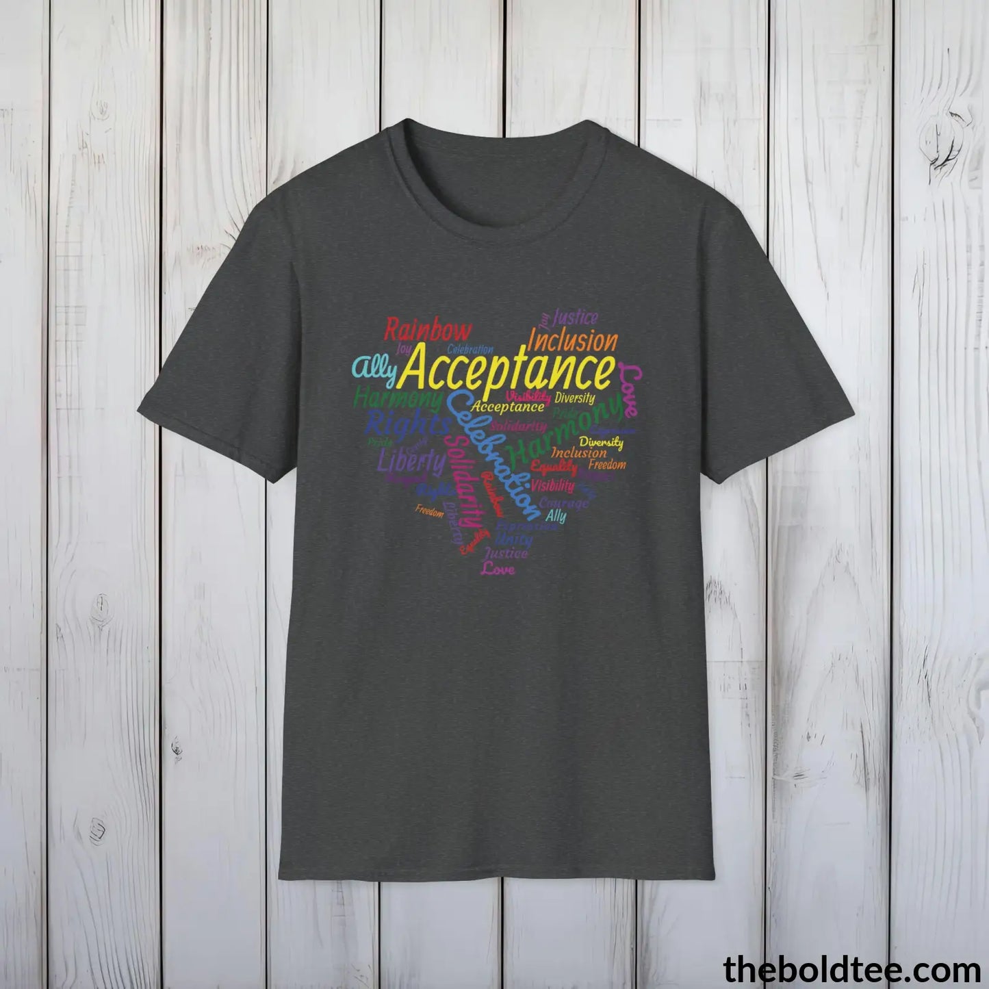 Acceptance Pride Word Cloud T-Shirt - Typography LGBTQ Text Tee - Unity in Diversity Pride Shirt - 8 Stylish Trendy Colors