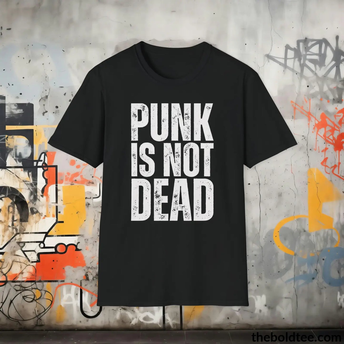 Edgy "Punk Is Not Dead" Cotton T-Shirt - Sassy, Sustainable & Soft Cotton Crewneck Tee - Funny Gift for Friends and Family - 8 Dark Colors