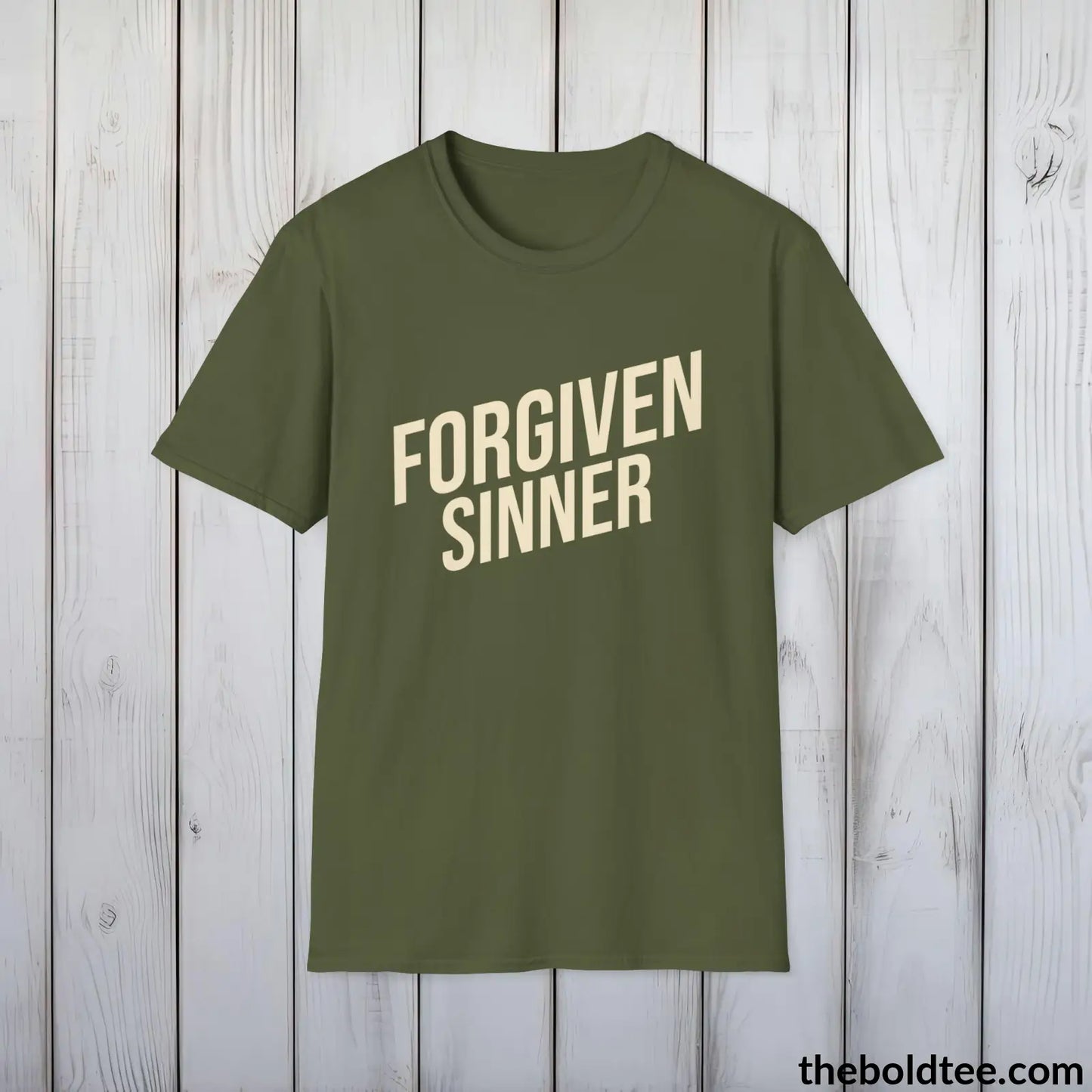 Forgiven Sinner Christian T-Shirt - Casual & Soft Cotton Crewneck Tee - Faith-Inspired Graceful Gift for Friends and Family - 8 Colors