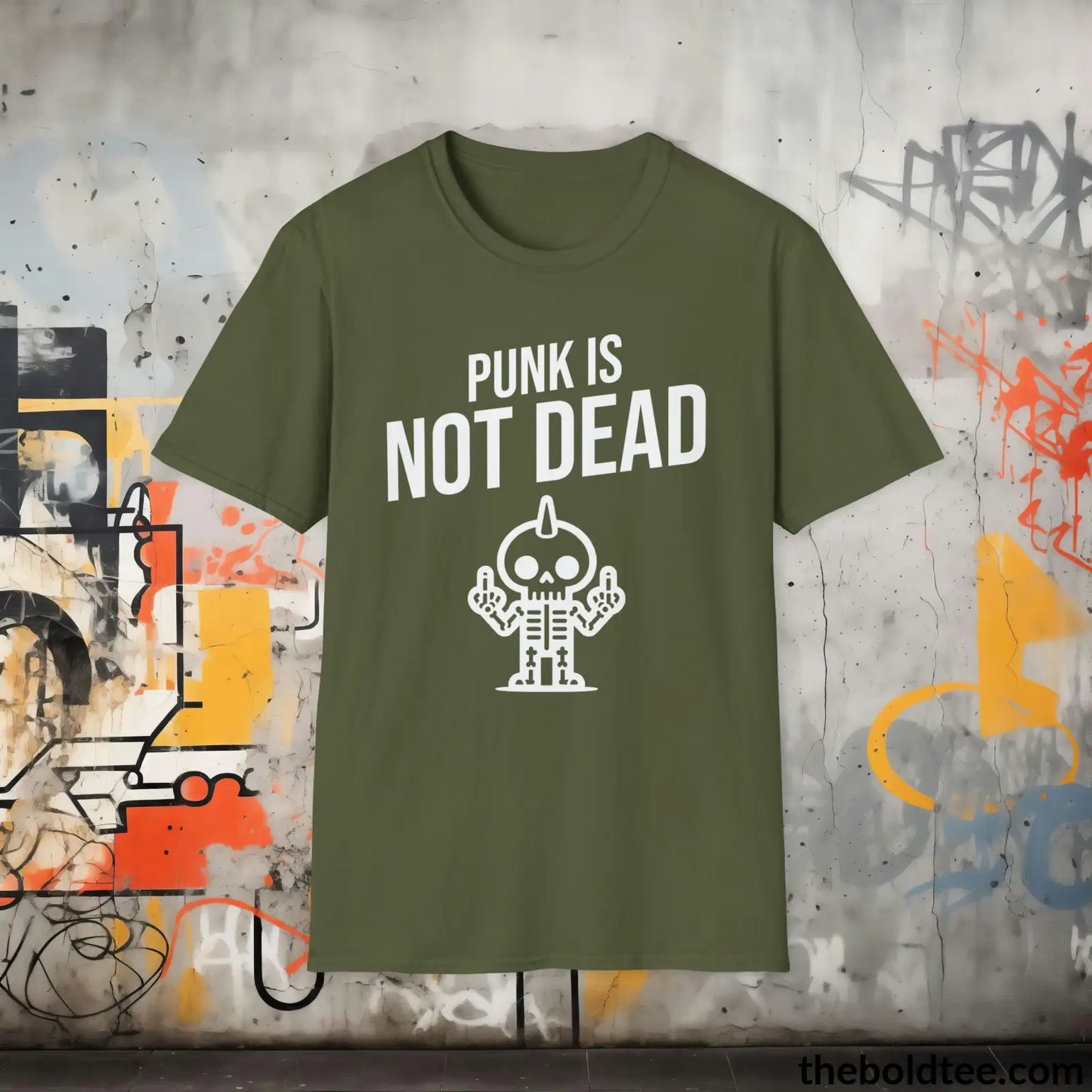 Edgy "Punk Is Not Dead" Cotton T-Shirt - Sassy, Sustainable & Soft Cotton Crewneck Tee - Funny Gift for Friends and Family - 8 Dark Colors