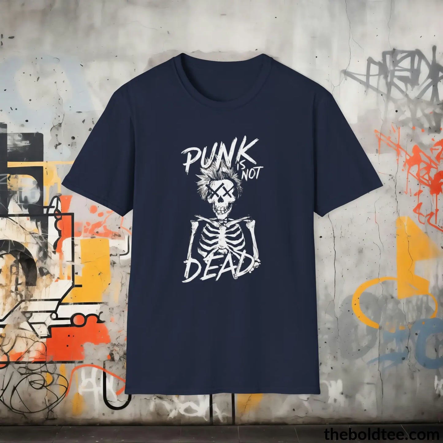 Edgy "Punk Is Not Dead" Cotton T-Shirt - Sassy, Sustainable & Soft Cotton Crewneck Tee - Funny Gift for Friends and Family - 8 Dark Colors