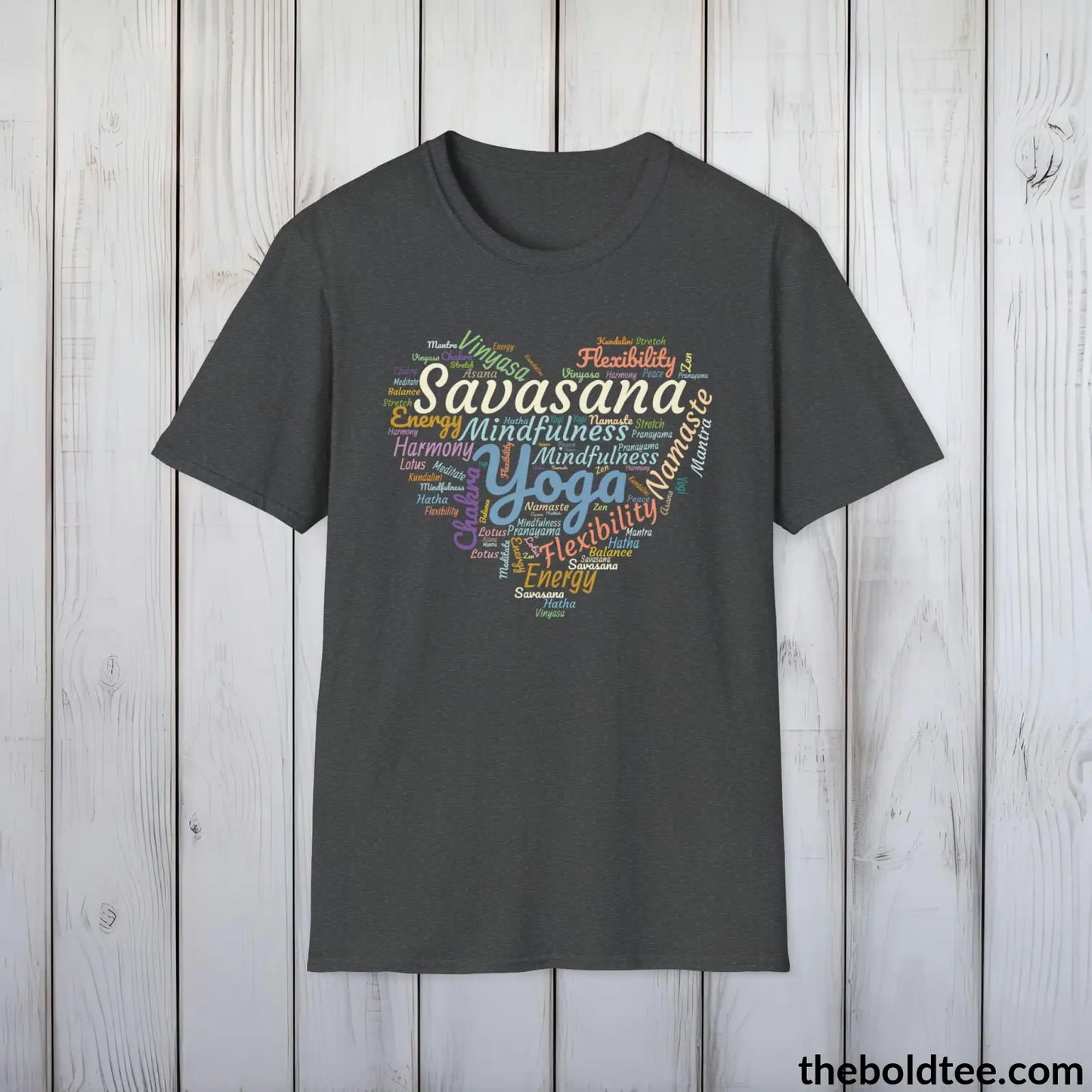 T-Shirt Dark Heather / S Yoga Word Art T-Shirt - Mindfulness & Harmony Vocabulary Unisex Tee - Peaceful Savasana Cotton Shirt Yogi Gift - 8 Stylish Trendy Colors