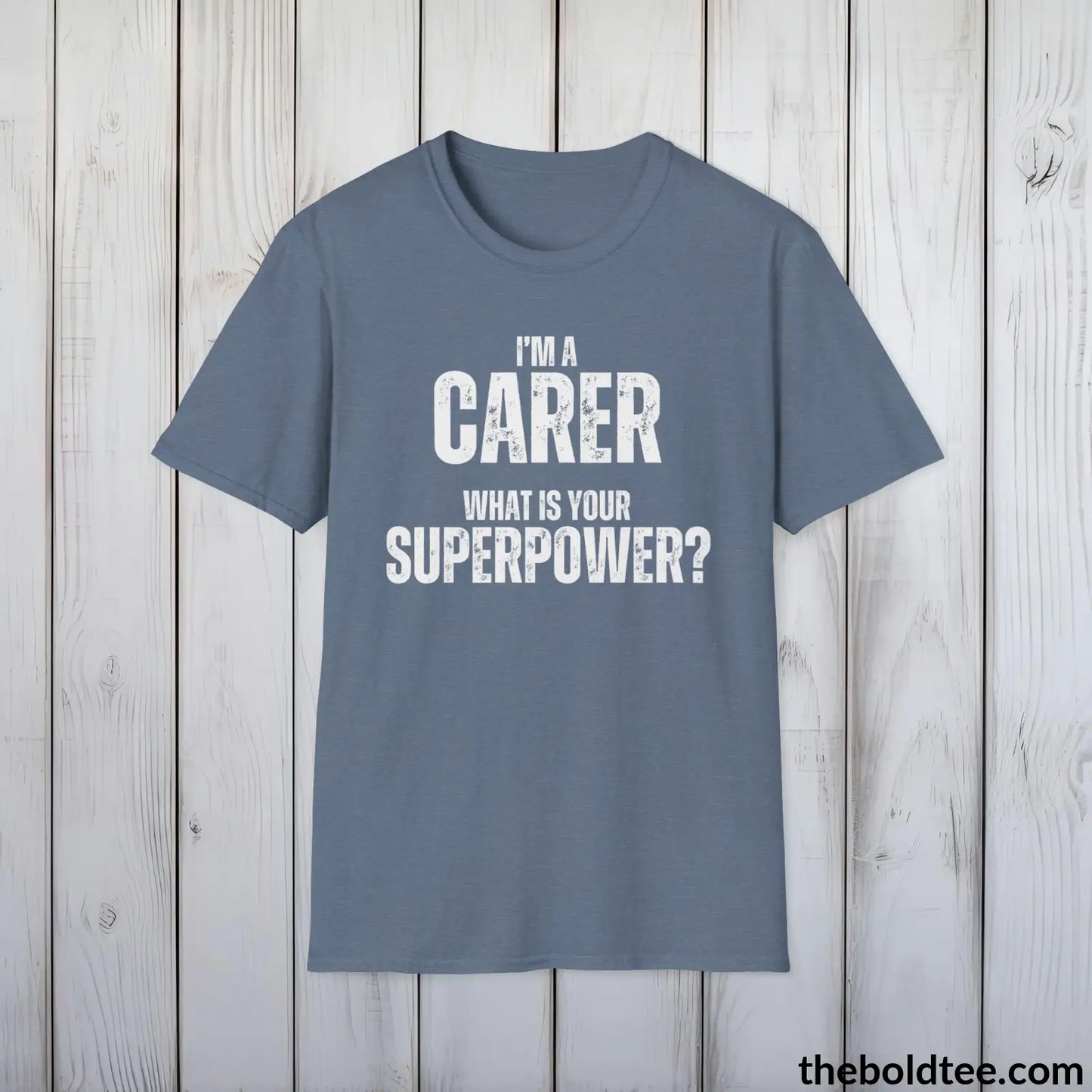 CARER Superpower Tee - Casual, Sustainable & Soft Cotton Crewneck Unisex T-Shirt - in 9 Bold Colors